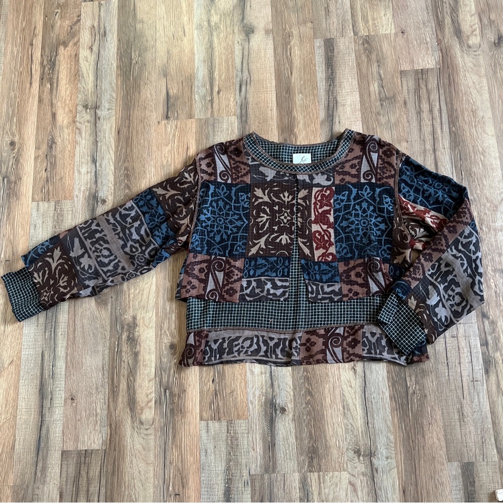 Soji Blouse Indian Style Natural Colors Layered Print 100% Rayon Layered Small